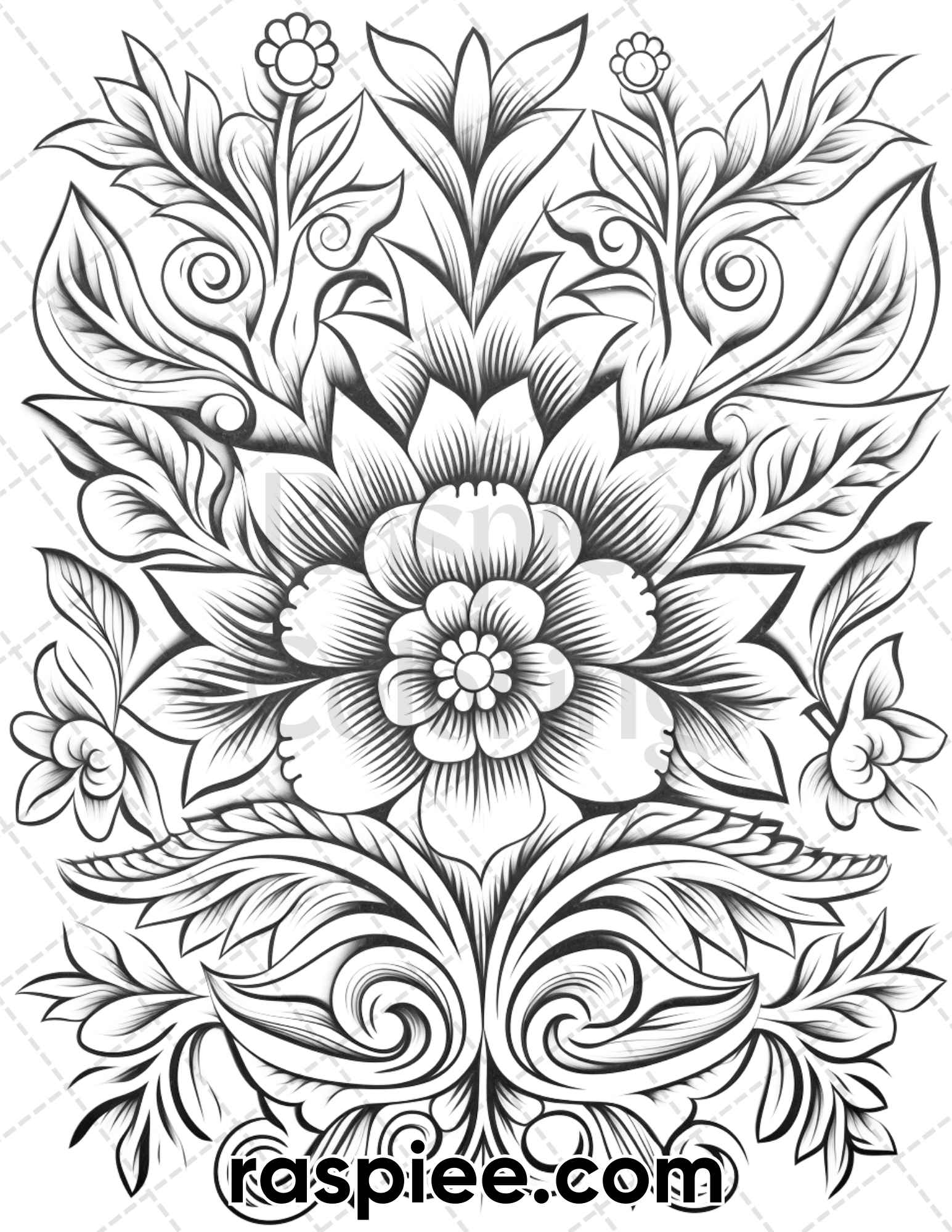 Folk art florals grayscale adult coloring pages printable pdf inst â coloring