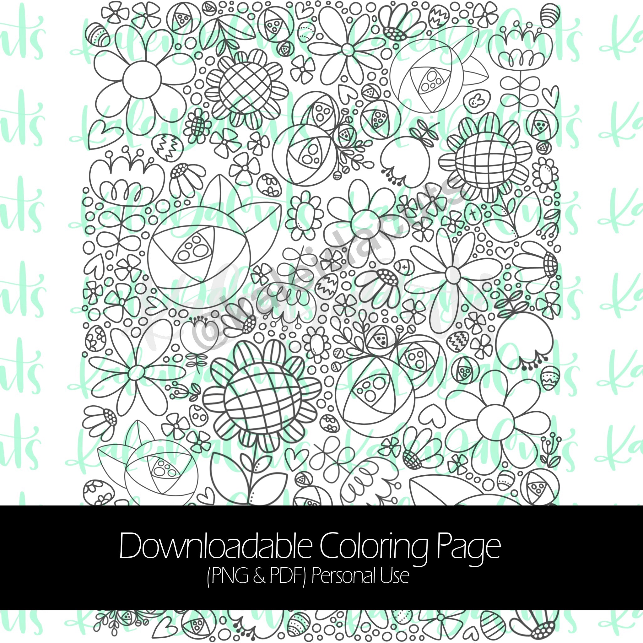 Spring flowers egg hunt coloring page personal use