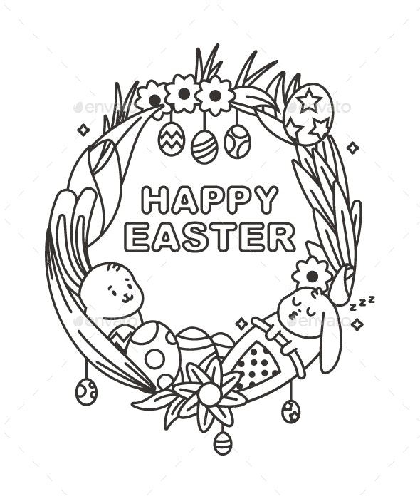 Easter coloring page with cute bunny vector holiday illustration vectors