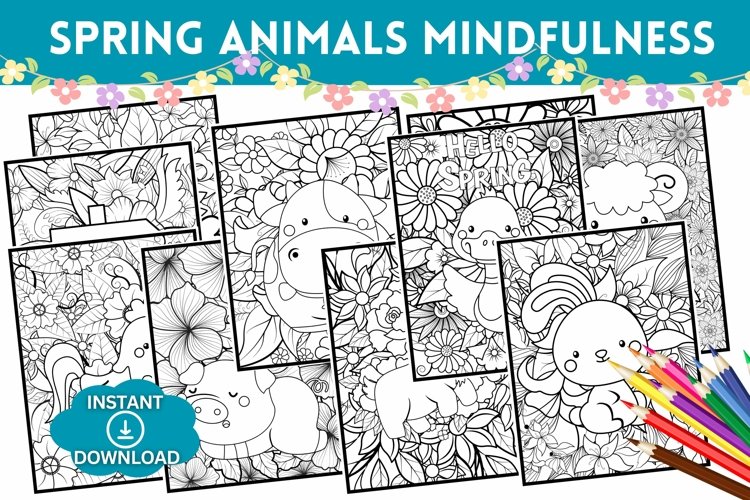 Spring animals mindfulness coloring pages