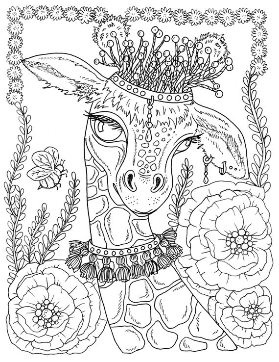 Digital download spring animals to color instant download digi hedgehog goat bunny chick giraffe cat duck adult coloring pages
