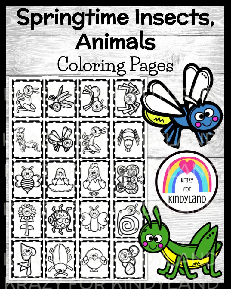 April coloring pages with spring animals bugs plants for morning work centers