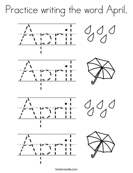 Practice writing the word april coloring page