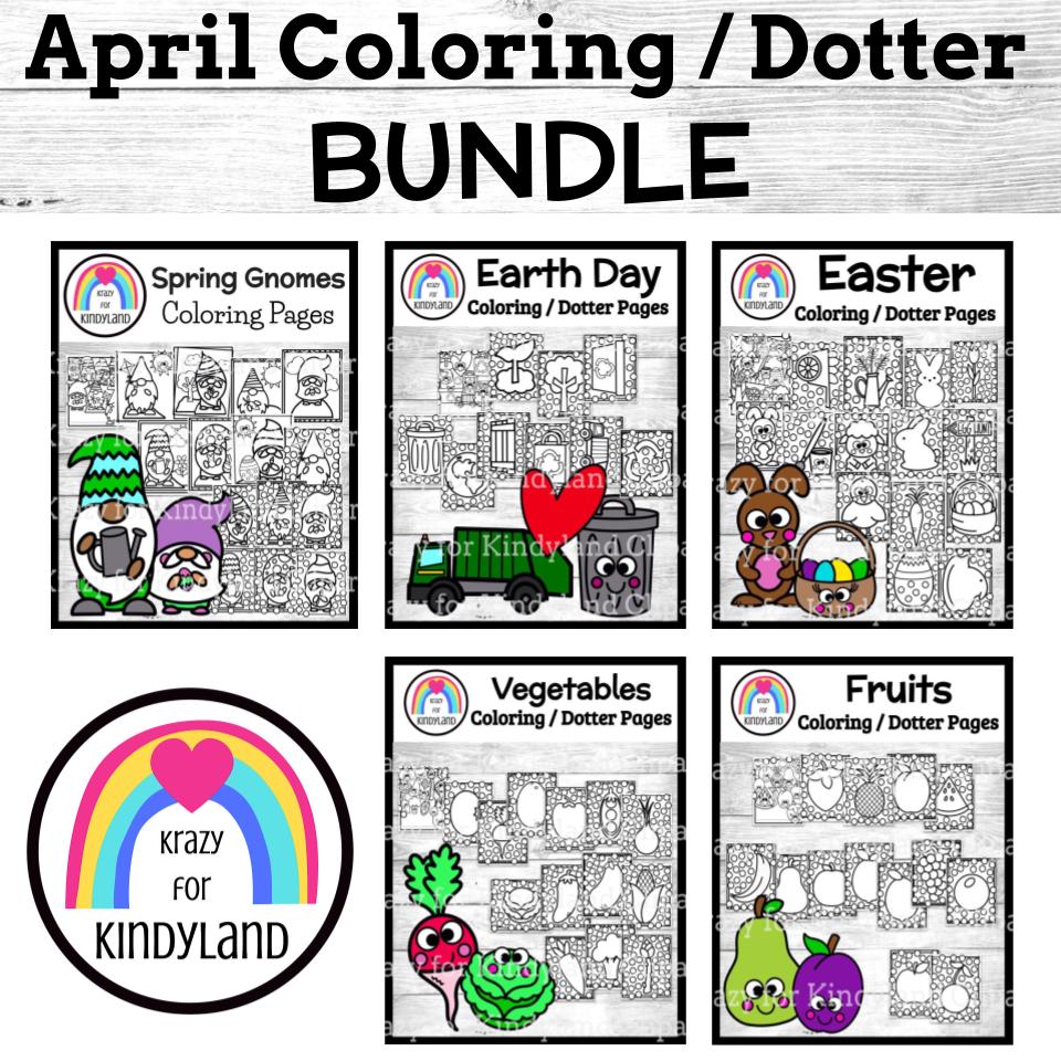 April coloring dotter pages bundle earth day easter plant parts spring gnomes