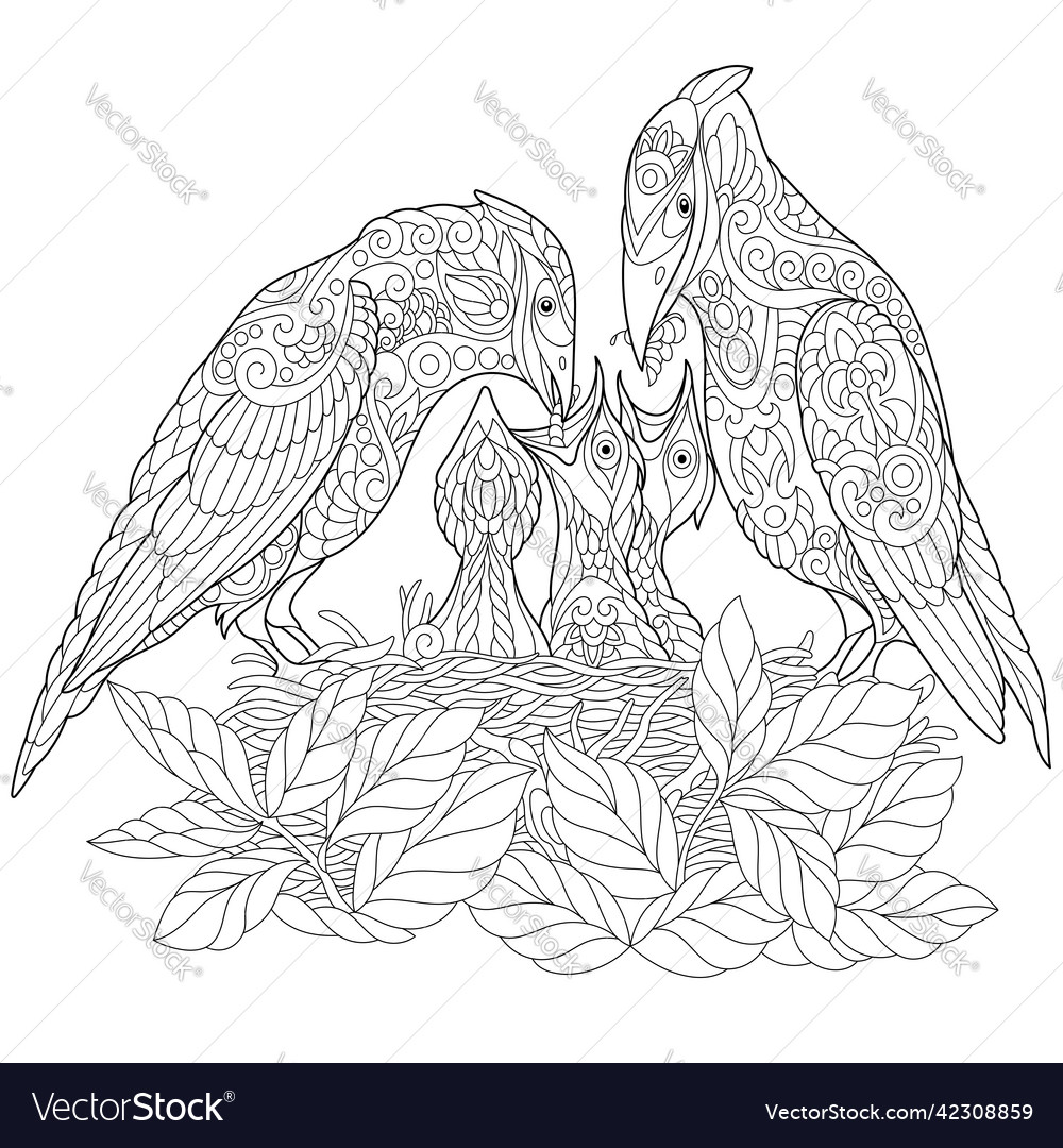 Entangle spring birds coloring page royalty free vector