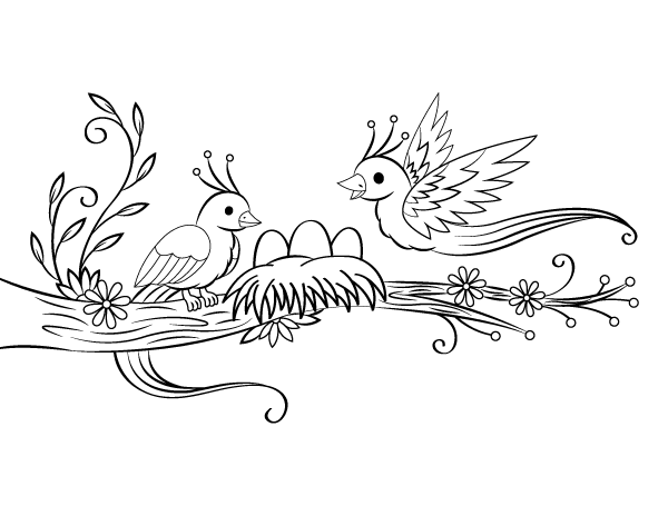 Printable spring birds coloring page