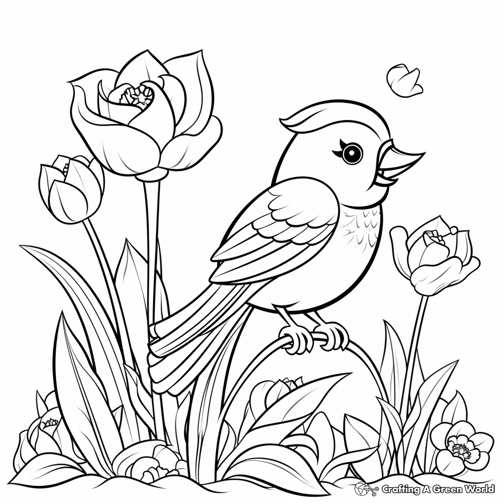 Bird and flower coloring pages