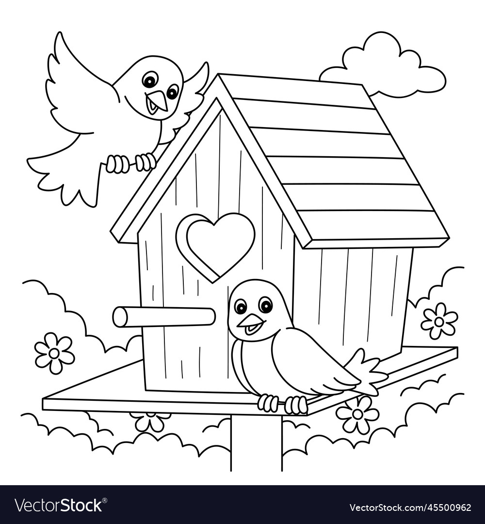 Spring birdhouse coloring page for kids royalty free vector