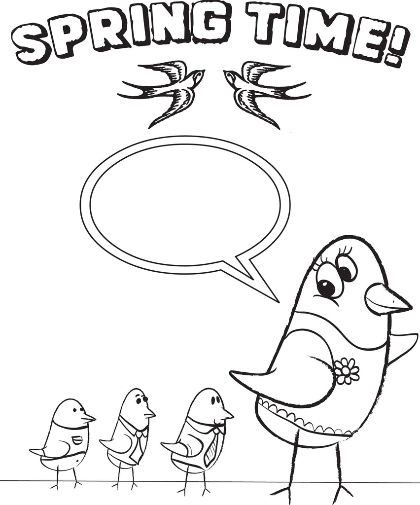 Printable cartoon birdies spring coloring page for kids â