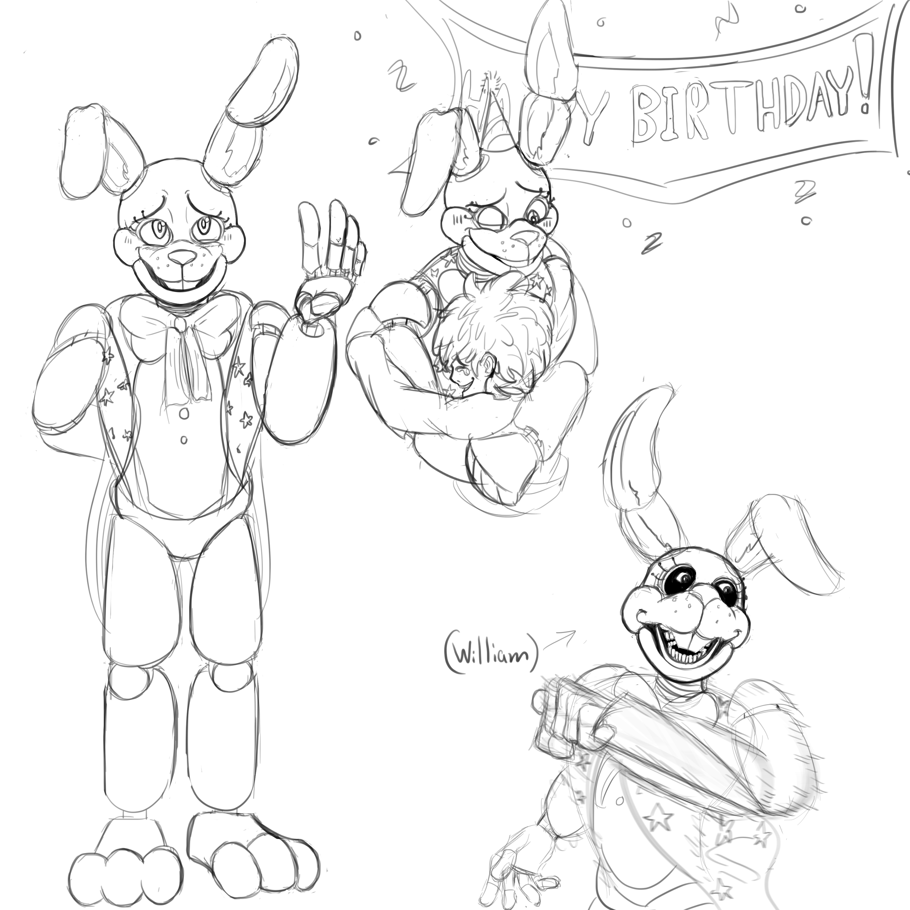 Some sketches of spring bonnie i did rfivenightsatfreddys