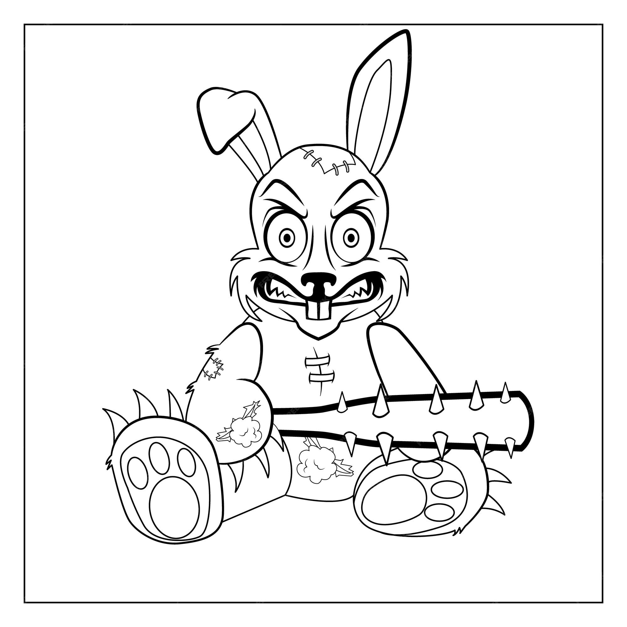 Premium vector angry rabbit coloring page