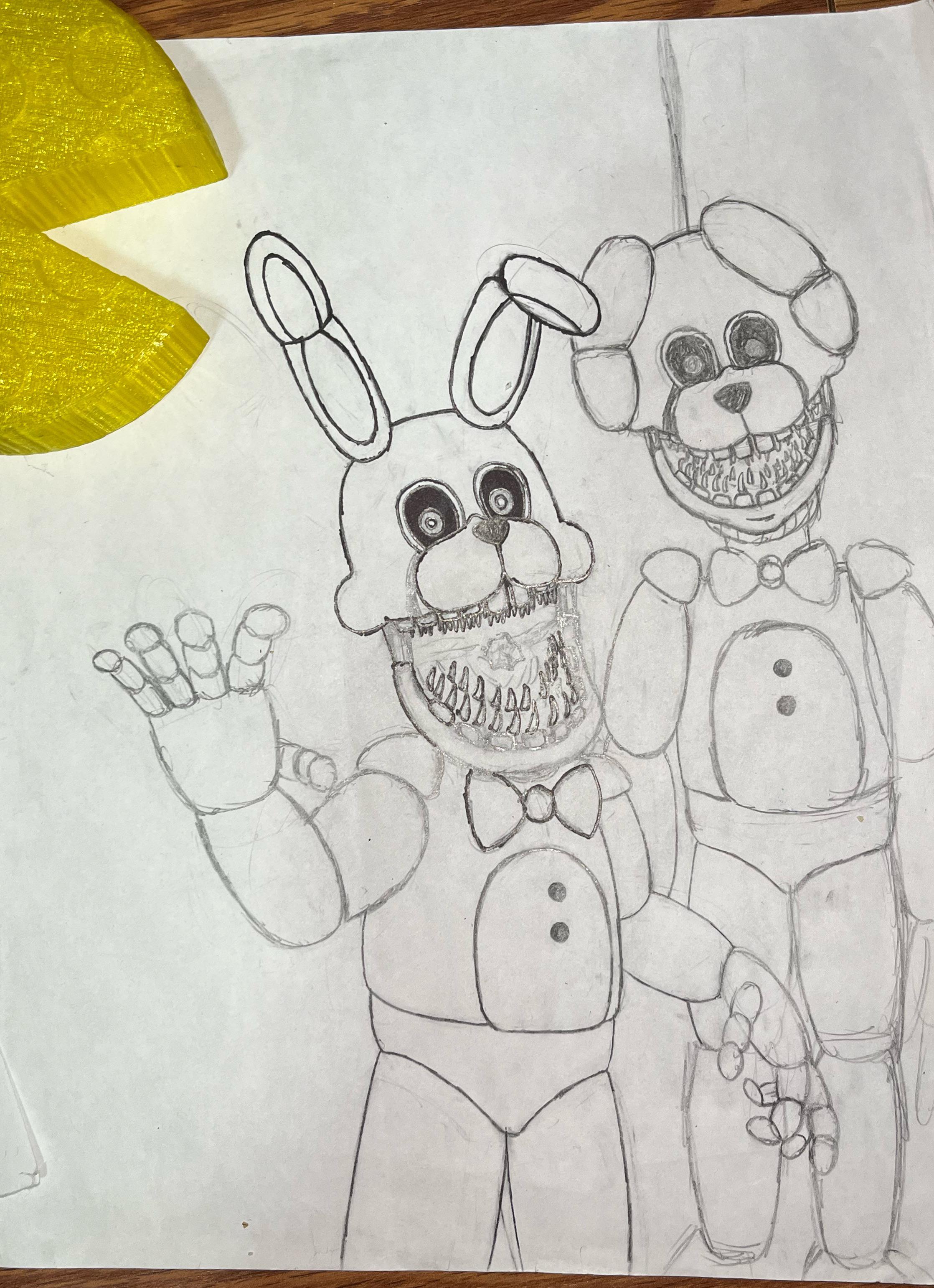 Drawing of spring bonnie based off the book description and art from the book by me including angle drawings in case you want to draw it as well rfivenightsatfreddys