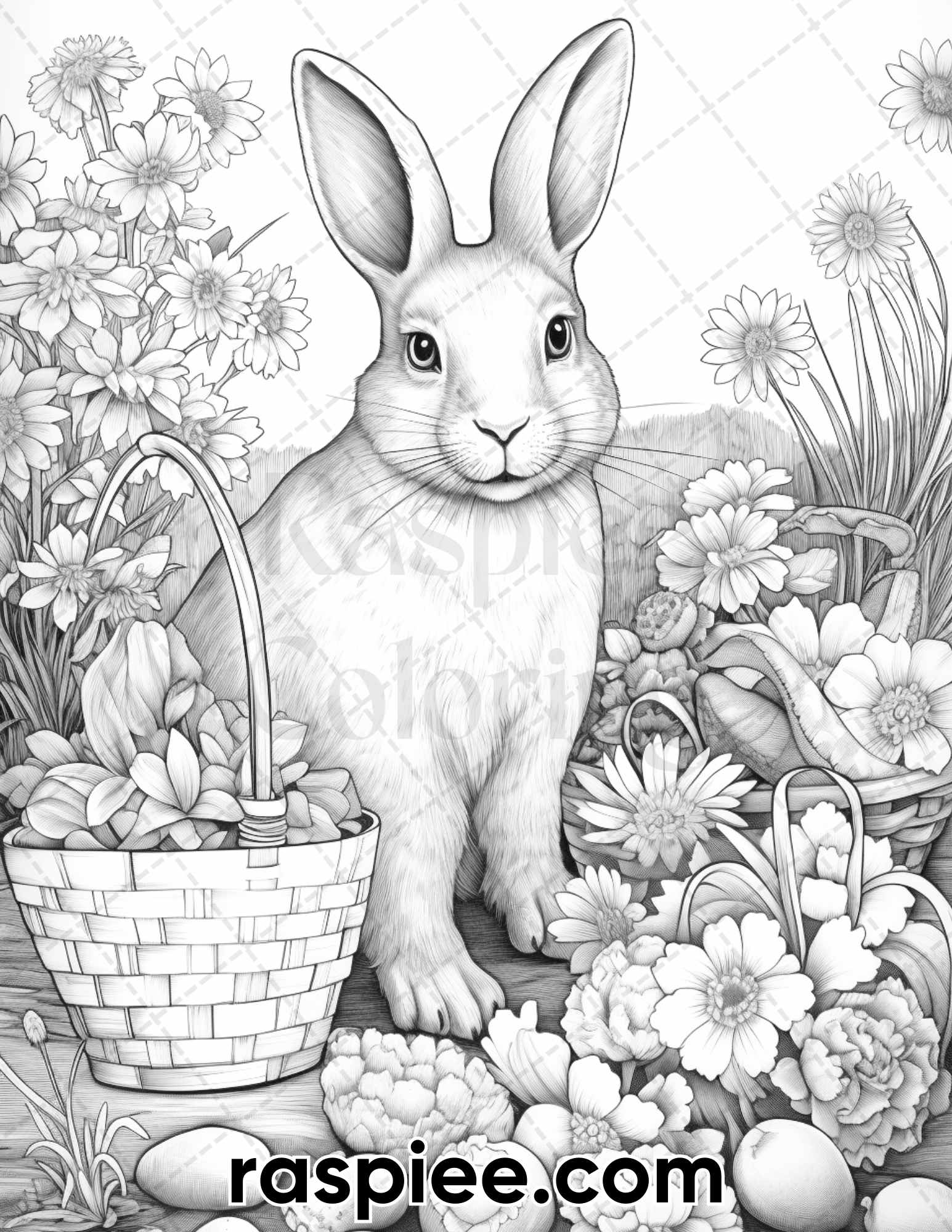 Easter bunny grayscale adult coloring pages printable pdf instant â coloring