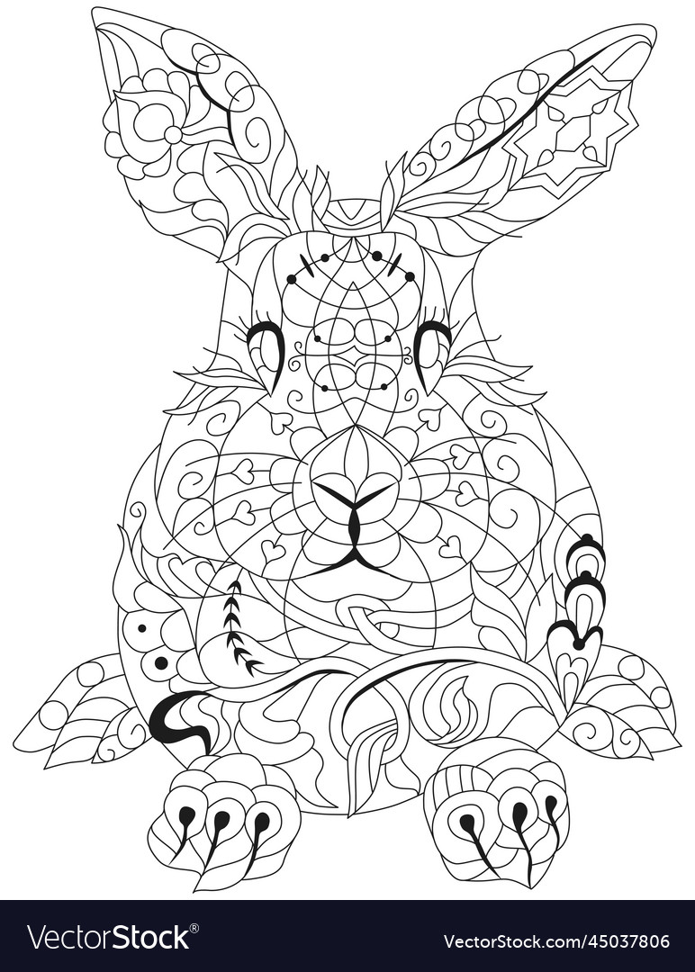 Spring rabbit coloring page for adult and children