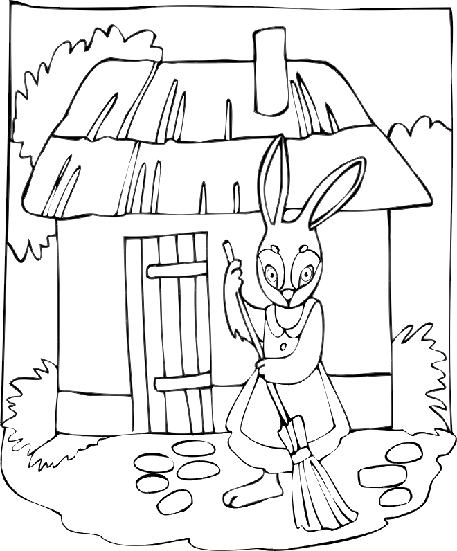 Spring coloring page bunny doing spring cleaning