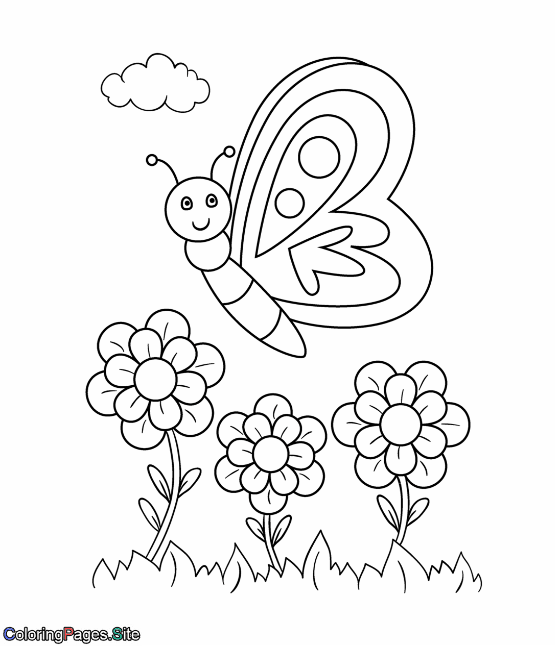 Happy spring butterfly coloring page