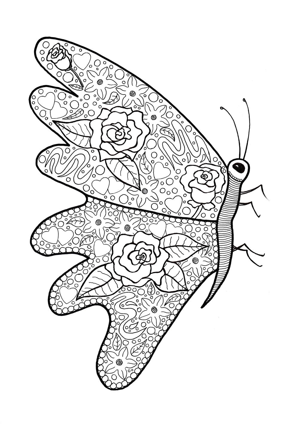 Spring flower abundance butterfly coloring page