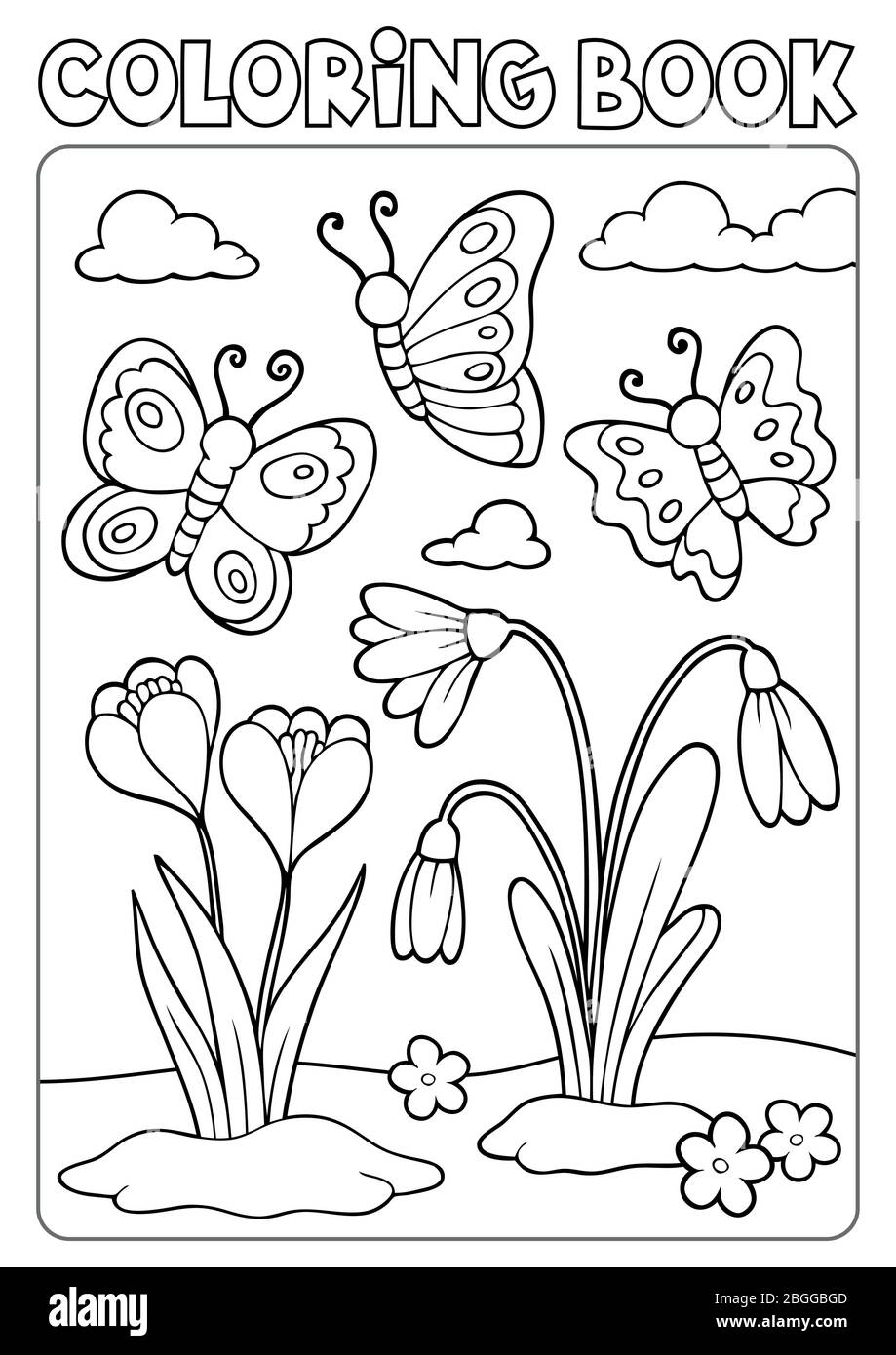 Coloring book spring flowers and butterflies