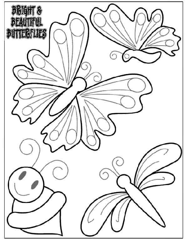 Bright and beautiful butterflies coloring page