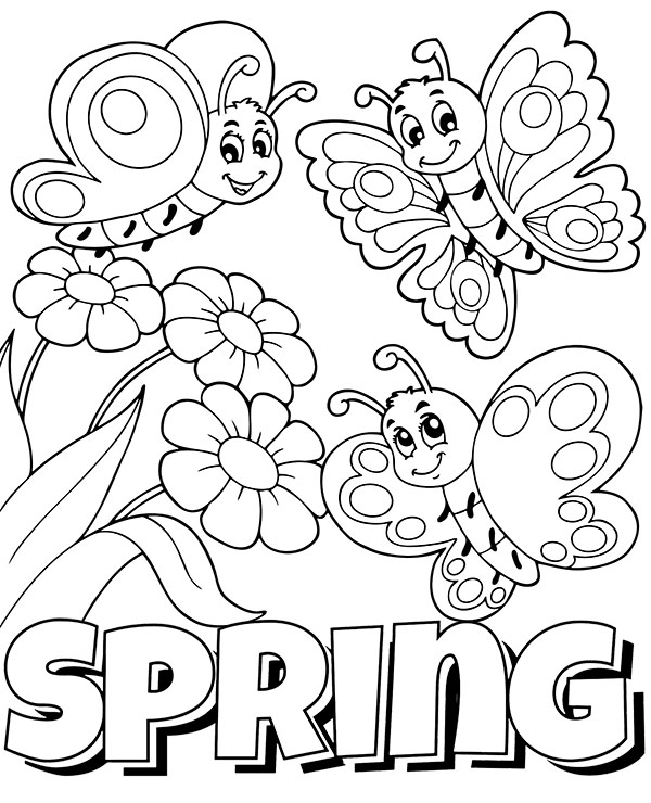 Butterflies spring coloring page sheet