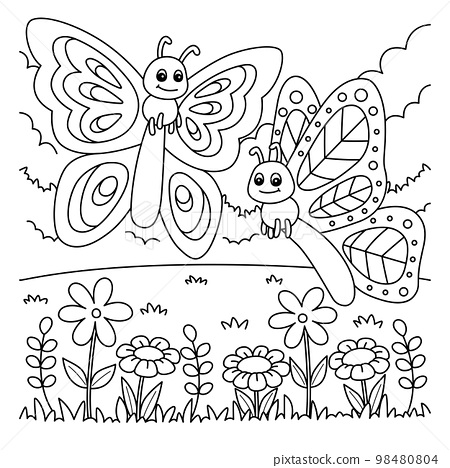 Spring two butterflies coloring page for kids