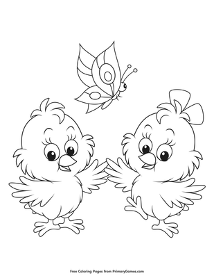 Baby chicks and a butterfly coloring page â free printable pdf from