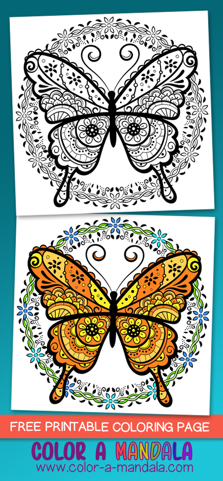 Doodle butterfly coloring page m