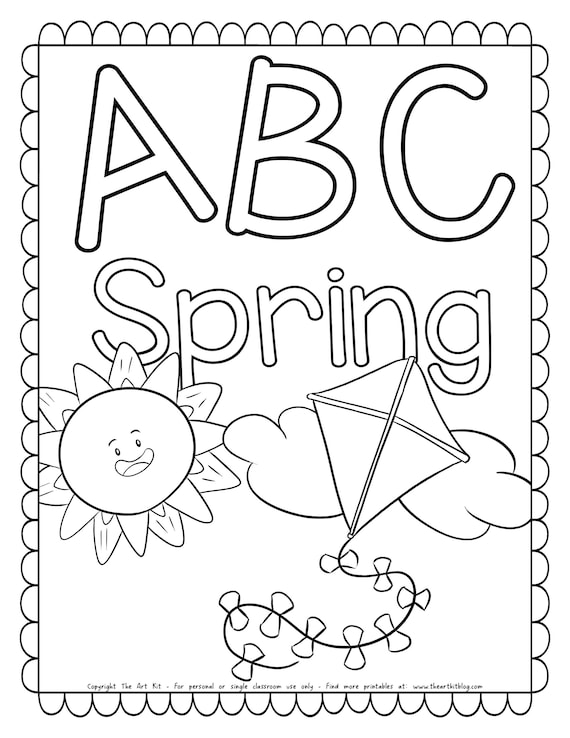 Spring alphabet coloring book pages to color printable