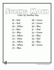 Spring math worksheets addition color by number animal jr