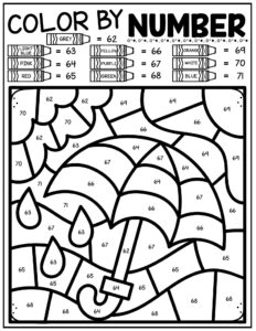 Free spring color by number worksheets pages