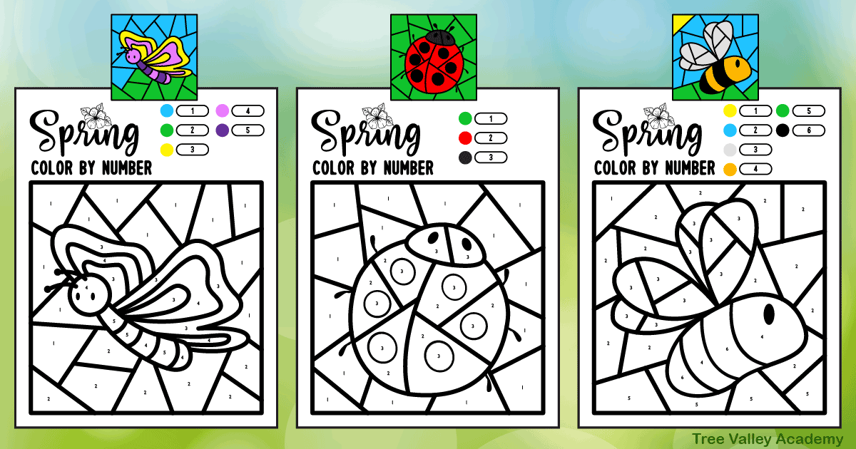 Spring color by number worksheets for preschoolers