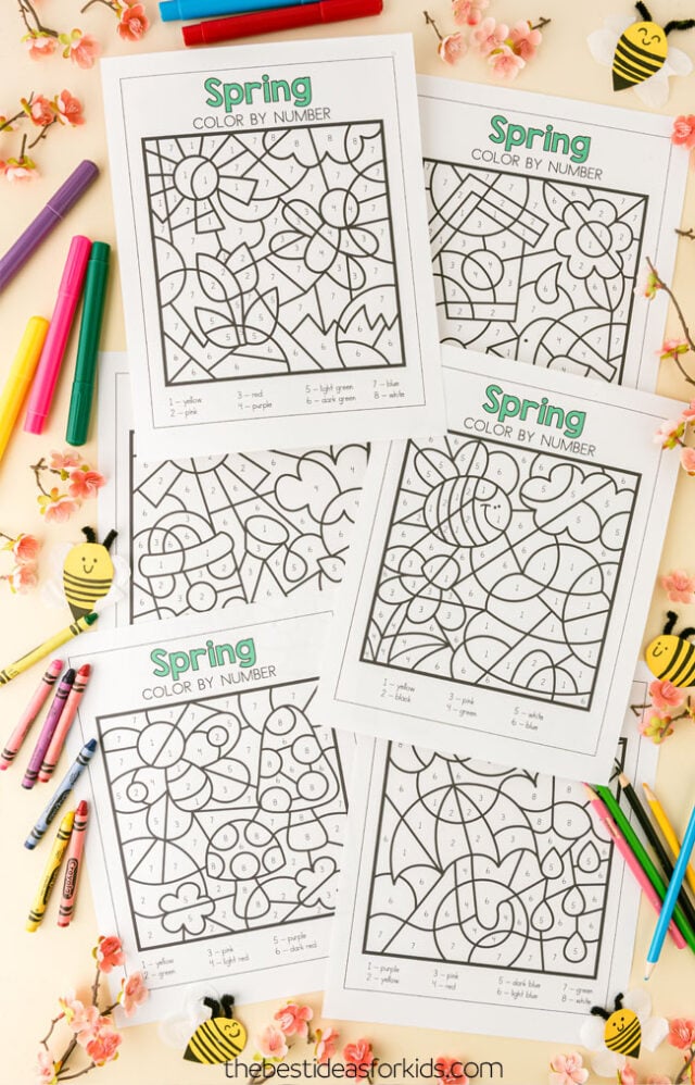 Spring color by number free printables