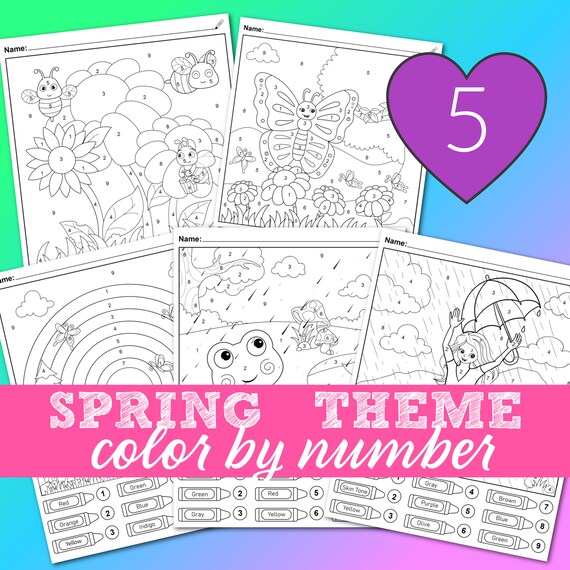 Cute spring color by number coloring pages for kids