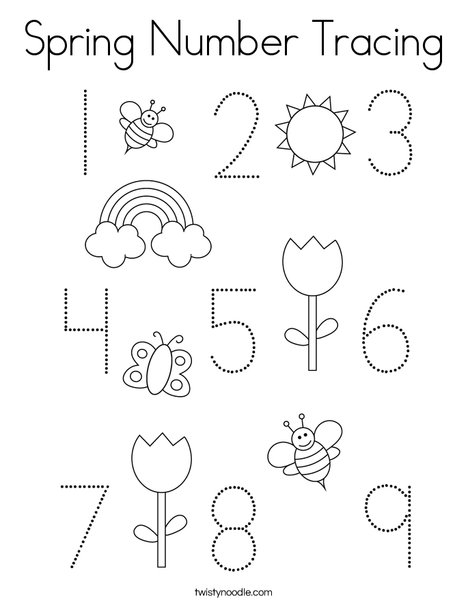 Spring number tracing coloring page