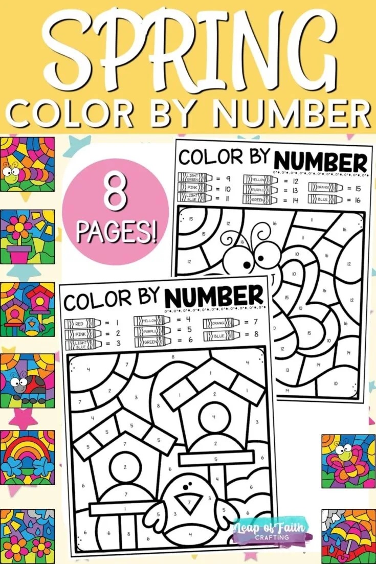 Free spring color by number worksheets pages