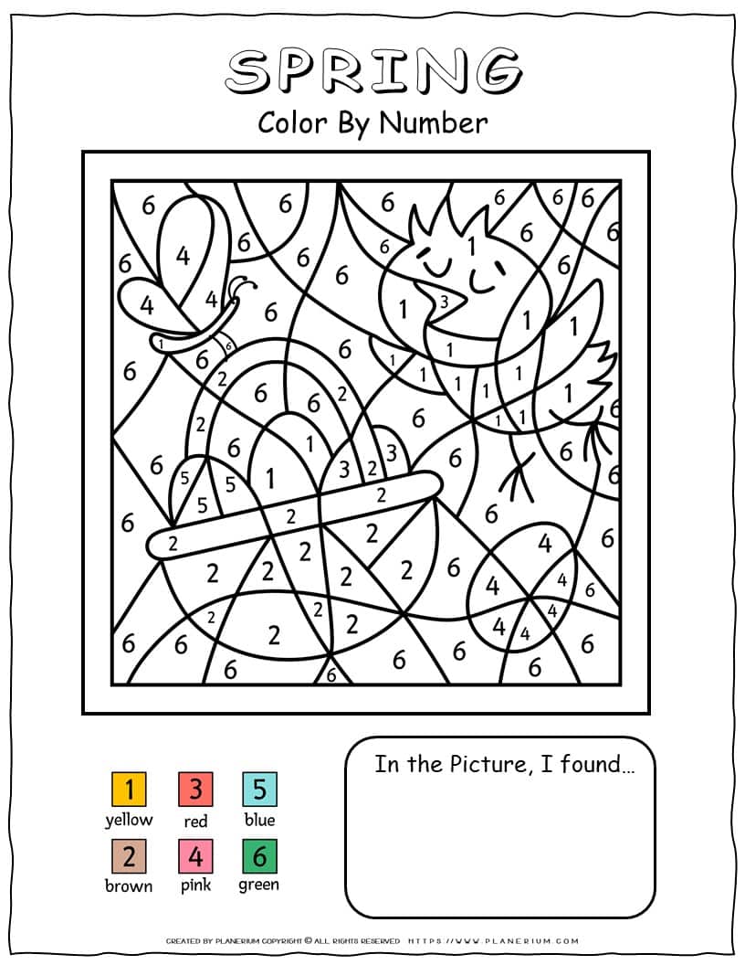 Color by numbers printable for the spring season