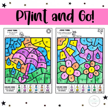 Spring color by number practice activities editable coloring pages