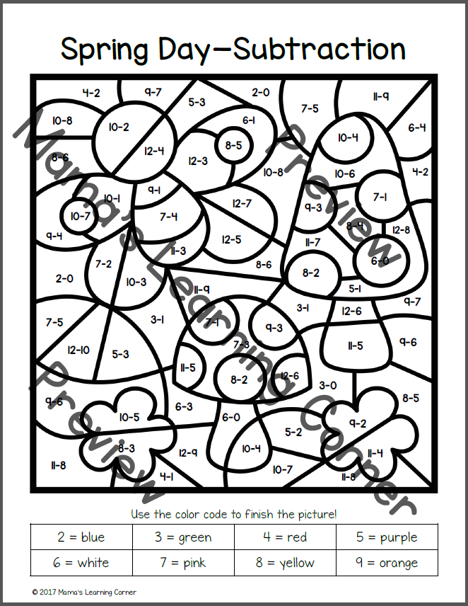 Spring color by number worksheets