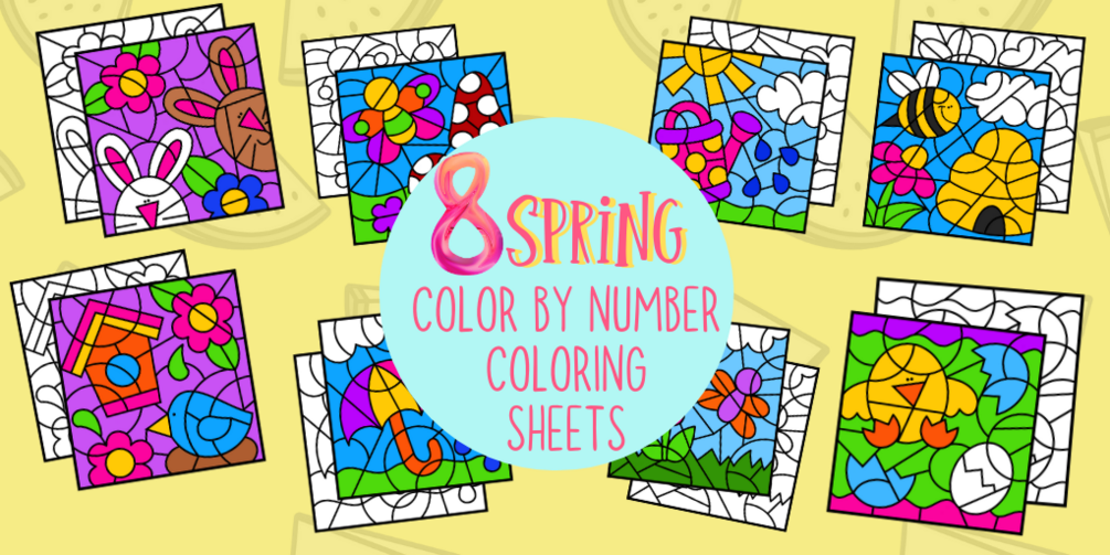 Spring color by number coloring pages