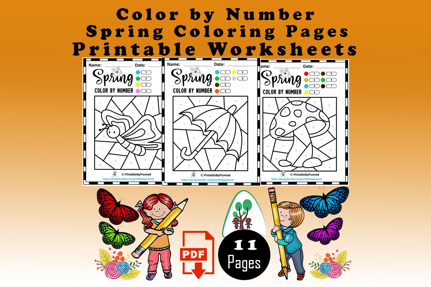 Color by number spring coloring pages