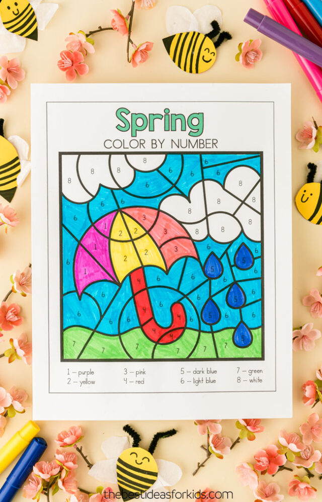 Spring color by number free printables