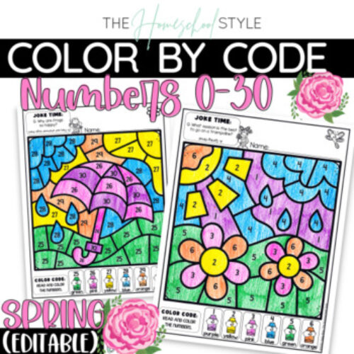 Spring color by number practice activities editable coloring pages