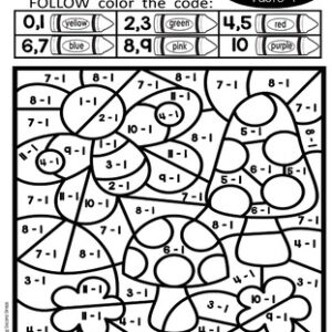 Spring coloring pages with subtraction facts