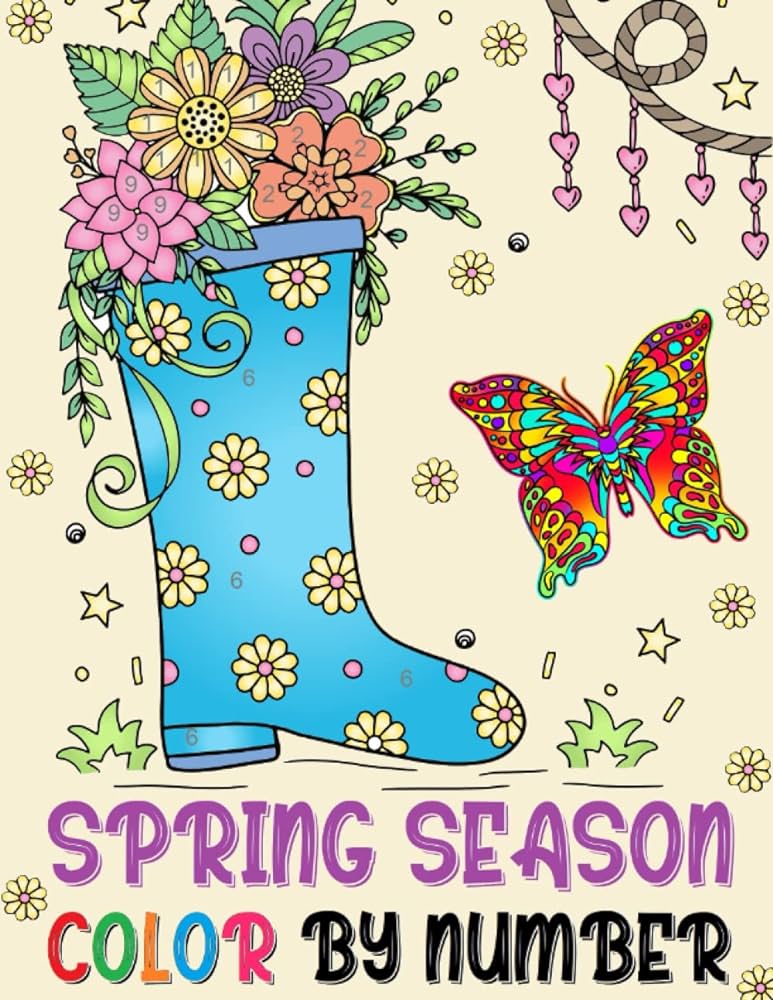 Spring color by number coloring book large print color by numbers of spring flowers birds butterflies coloring pages for adults seniors and teens rivers ivy books