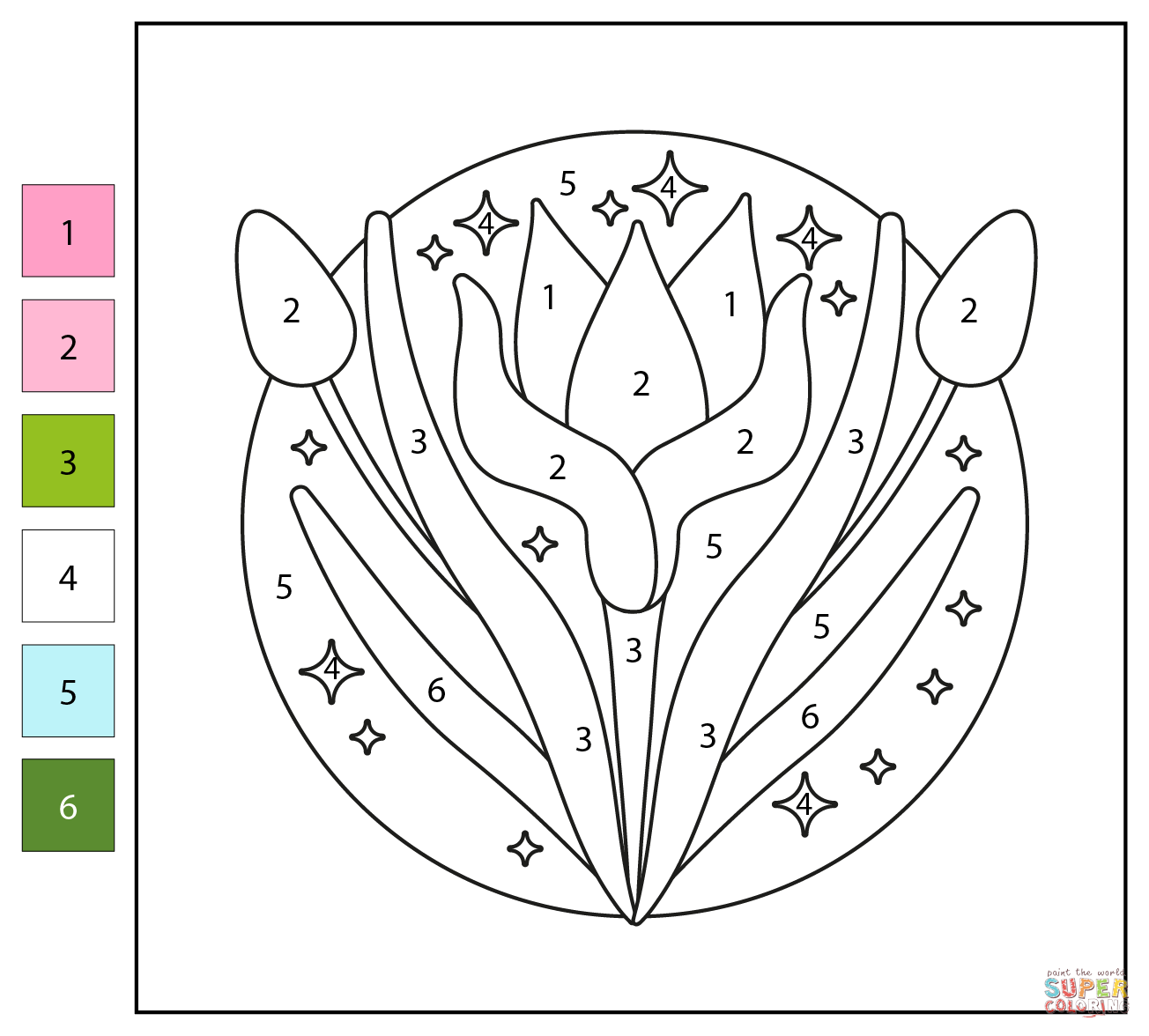 Spring flower color by number free printable coloring pages