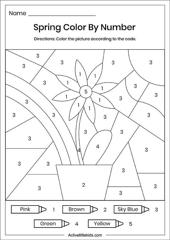 Free spring color by number worksheets