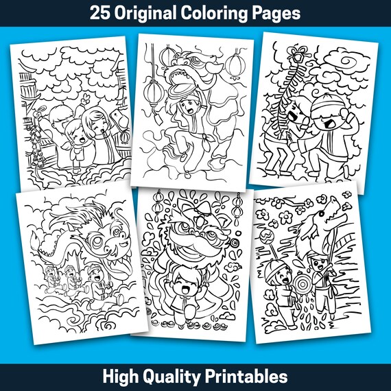 Best value chinese new year coloring book instant download festive scenes exciting large print pictures fun art this spring festival