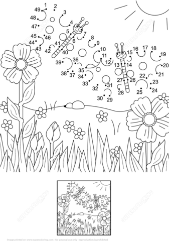 Summer scene dot to dot free printable coloring pages