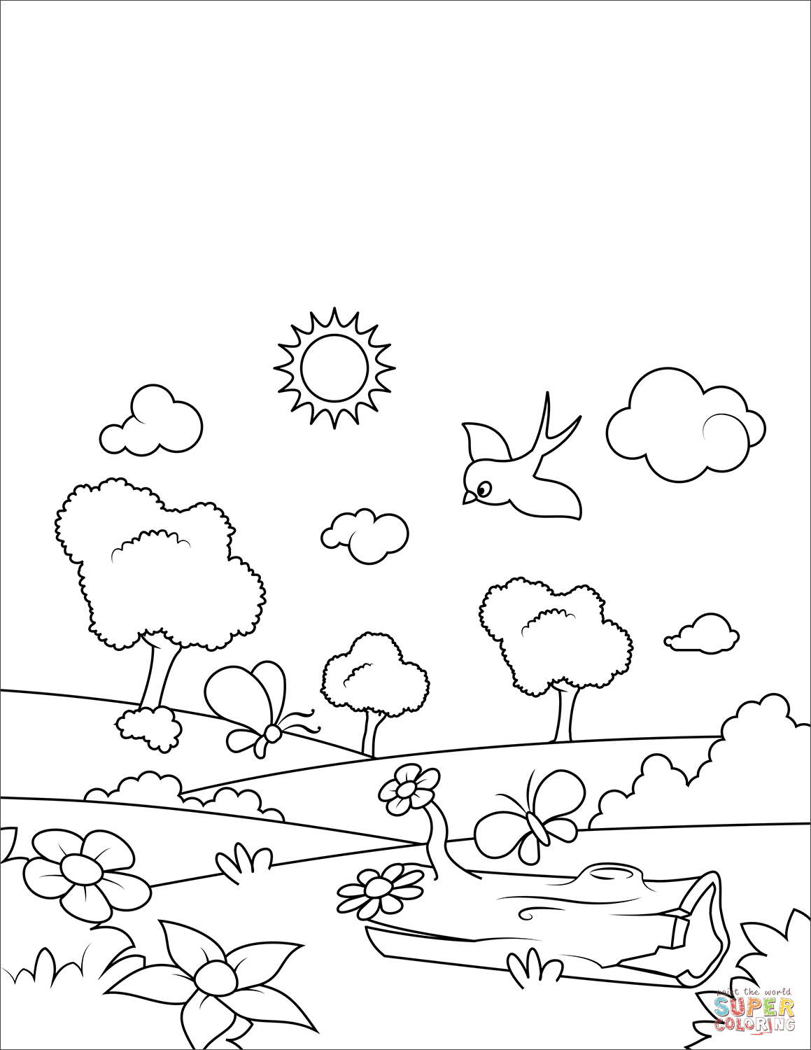 Blossoming spring coloring page free printable coloring pages