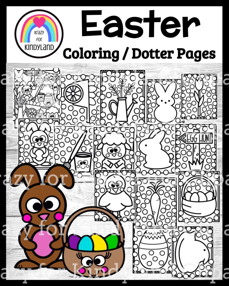 Easter coloring dotter page booklet spring rabbit chick bunny carrot egg